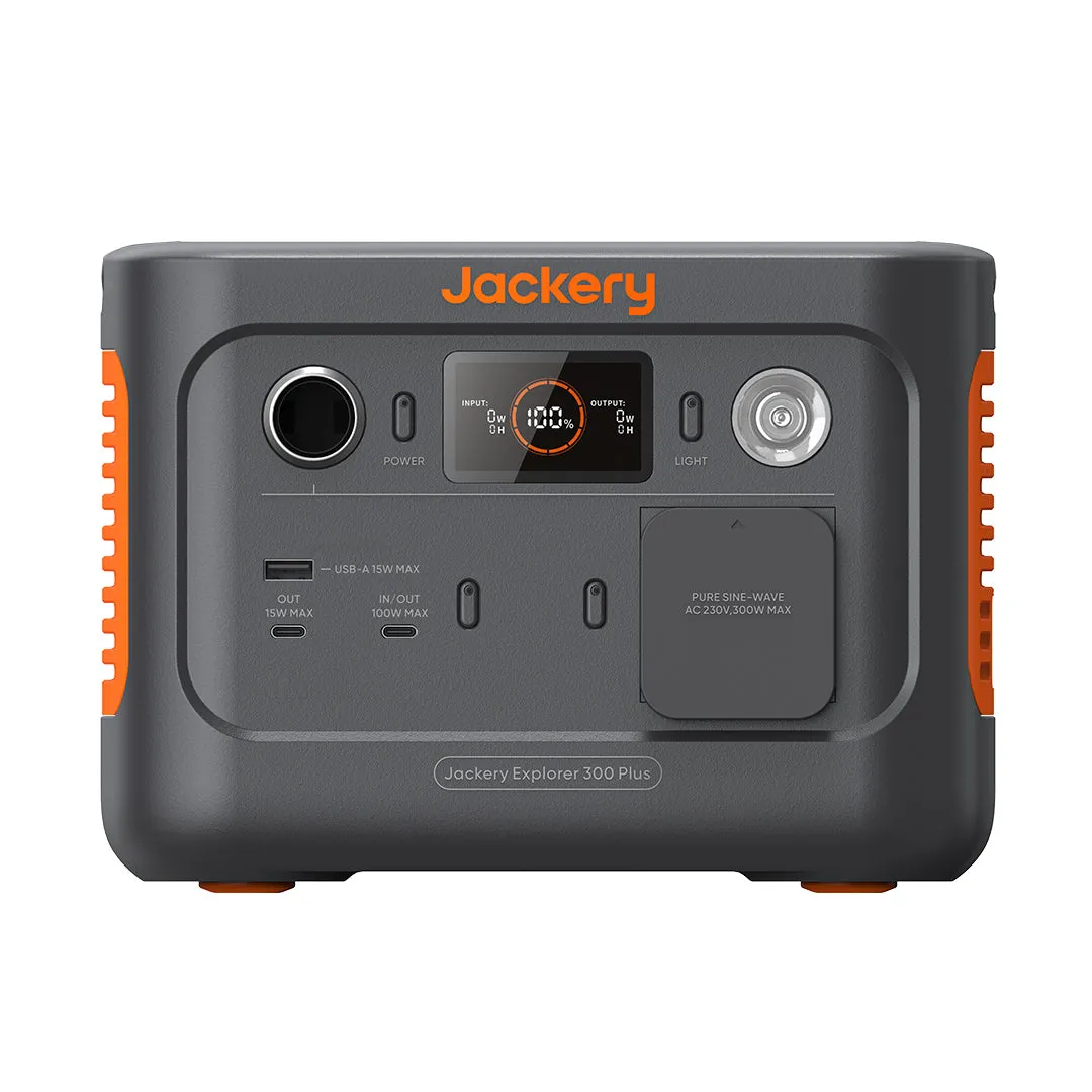 Jackery Explorer 300 Plus Powerstation, Kompaktes Design mit Tragegriff, AC-Ausgang und Jackery-Logo in Orange