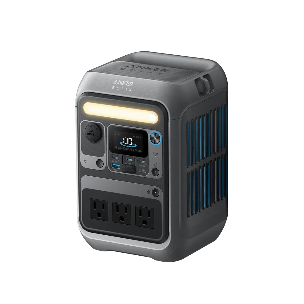 Anker Solix C300 Powerstation — Kompaktes Design mit Display, AC-Ausgang und Anker-Logo auf dunklem Gehäuse